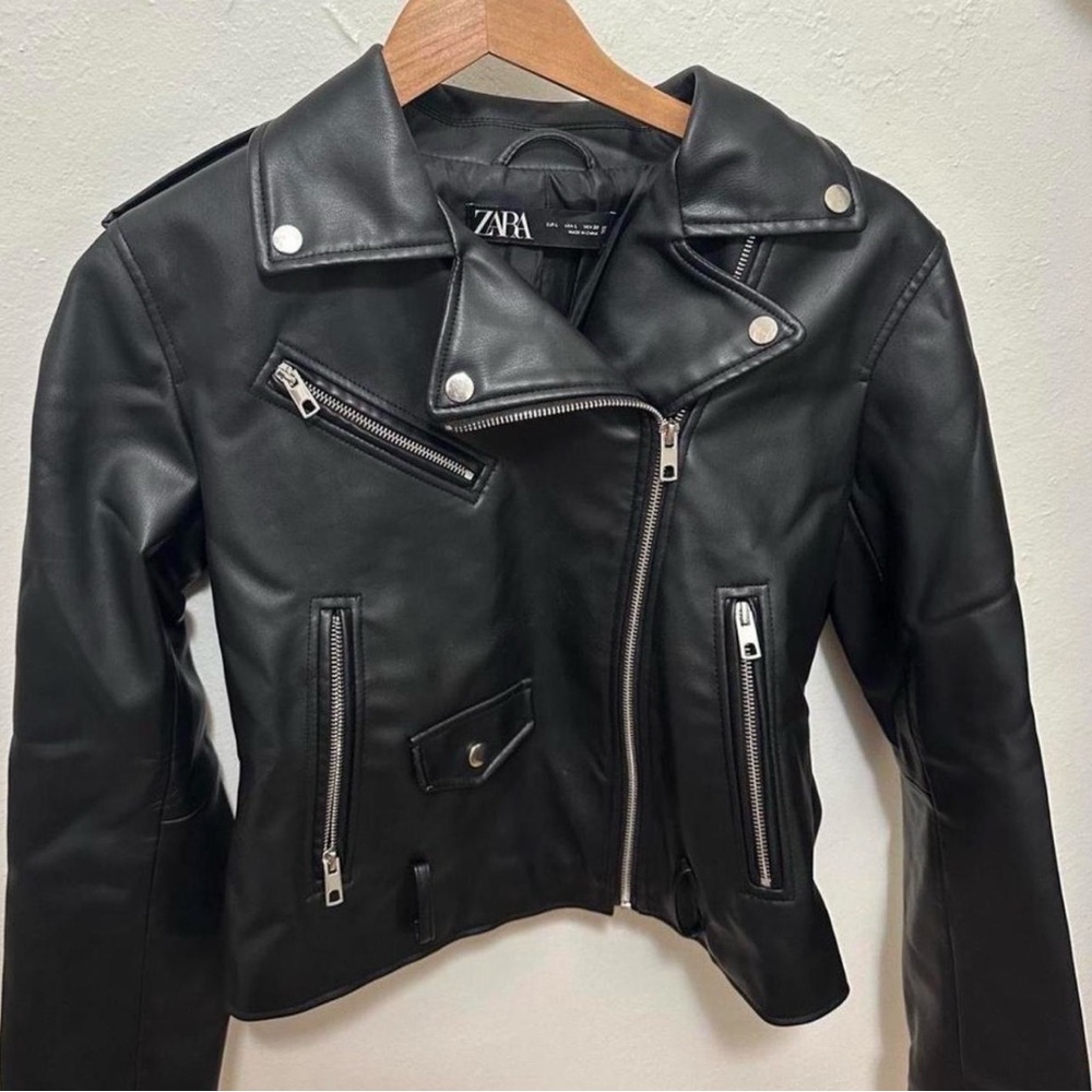 Zara Women's Black Faux Leather Biker Jacket - Large - Picture 2 of 6